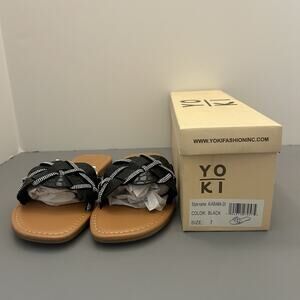 Yoki Alabama-20 Black Rhinestone Braided Slide Sandals Flats Women's 7 NEW